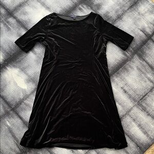 Lands' End Black Velvet Elbow Sleeve Dress, L
